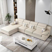 Ensemble Canapé d'Angle de Salon de Style Moderne en Tissu Blanc, Canapé Relax 3 Places en Forme de L