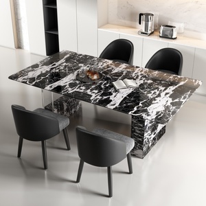 Table à manger <span class=keywords><strong>de</strong></span> luxe haut <span class=keywords><strong>de</strong></span> gamme avec 4 <span class=keywords><strong>chaises</strong></span>, plateau en marbre et pieds en marbre acrylique, hôtel, villa, restaurant - Product Image 5