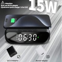 15W Schnelles Kabelloses Ladegerät Ladeständer für Mobiltelefone Mit Zeitanzeige Wecker USB 2-in-1 Schreibtisch LED Digitaler Wecker mit Display