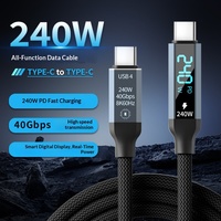 Câble USB4 tressé C vers C à affichage numérique, charge rapide 240W, transfert de données ultra-rapide 40 Gbps, mise en miroir d'écran 8K 60Hz, câble de données Thunderbolt