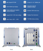 PC industriel sans ventilateur 9-36V DC large bande avec Intel Celeron 3965U, PCIe, 6 ports COM, RS422/485, MSATA, disque dur 2,5 pouces, 2 ports GbE, VGA, HD, microphone et haut-parleur