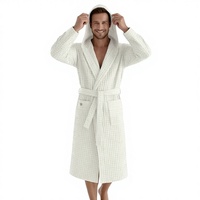 Robe de chambre de luxe personnalisée Hongbo pour homme, couleur unie, manches longues, 100 % coton léger, gaufré, à capuche, vêtement décontracté pour la maison