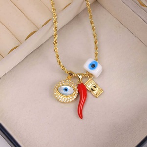 Collana con Ciondolo Occhio Blu e Peperoncino BD-D571, Amuleto Occhio Turco, Gioiello Artigianale, Regalo Portafortuna per Donne - Product Image 2