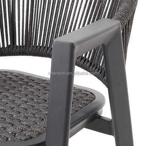 Juego de Bar bistró tejido de cuerda gris oscuro muebles de hotel de lujo con carbón de mesa de metal de aluminio para uso en bar o restaurante - Product Image 4