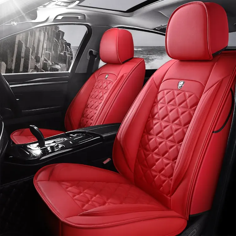 Full Surrounded with Airbag Place Universal Leather Woman Car Seat Covers Red
