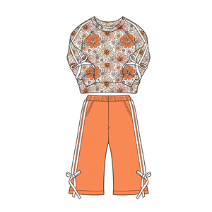 Conjuntos de Ropa de Dos Piezas para Niñas Pequeñas, Estilo Casual Otoñal, con Lazos de Calabaza y Flores, Pantalones a Rayas, Venta al Por Mayor, Conjuntos de Ropa para Hermanas - Product Image 6