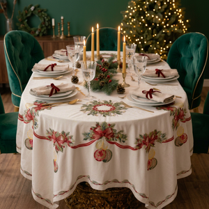 <b>Christmas</b> Woven Floral <b>Round</b> <b>Tablecloth</b> Printed Dining Cover for Festive Banquet Home Wedding Party - Product Image 2