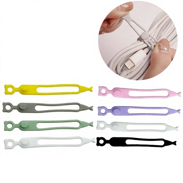Bear-shaped Silicone Cable Organizer with Elastic Self-Locking Reusable Cable Ties for Tidying Earphone Data Cables Wire Winding