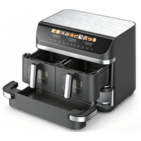 Friteuse à air à double panier, 3 zones indépendantes avec commandes séparées, 8 programmes prédéfinis, grande capacité, cuisson sans huile, facile à nettoyer