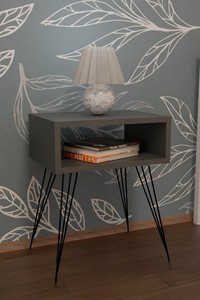 Table de chevet pour chambre à coucher avec étagère de rangement et panneau ouvert, dessus en bois écologique et durable, étagère à livres en panneaux de particules et métal - Product Image 4