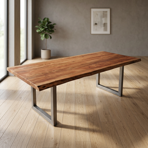 Industrial & Vintage Indian Iron Metal Solid Acacia Live Edge Wood Folding <b>Dining</b> <b>Table</b> for Hotels <b>Dining</b> Room Furniture - Product Image 2