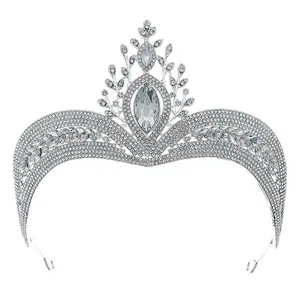 Silver Color Rhinestone Crown Tiara High Quality Handmade Crystal Hair Accessories Headband Bridal Wedding Princess Tiara Crown