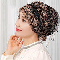 Pañuelos étnicos musulmanes para mujer, pañuelo para la cabeza, sombrero interior, Hijabs, envolturas árabes para la cabeza, gorro turbante con diamantes de imitación, gorro con encaje