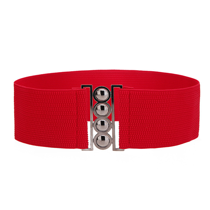 Fashionable four ring waist seal metal wide buckle elastic belt women