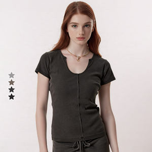 European-American Pure Desire Slim Fit Top 2025 Spicy Girl Deep U-Neck Short Sleeve Summer Design - Product Image 2