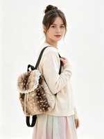 Sac à dos en fausse fourrure imprimé cerf Zeyu pour femme, collection Hiver 2026, avec garniture en dentelle moelleuse et cordon de serrage, sacs à dos en peluche décontractés pour femme, sac d'école ODM
