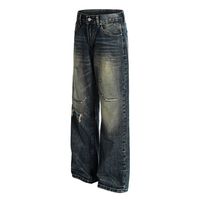 Jeans larges vintage personnalisés pour hommes, effet vieilli, avec patchs, en denim de coton épais, vente en gros, OEM ODM, marque privée