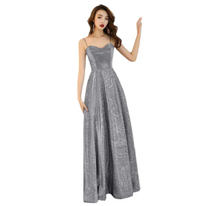 Elegant Starry Sky Long Evening Gown Women A-Line Empire Waist Sweetheart Neckline Glitter Satin Formal Dress - Product Image 5