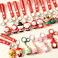 Porte-clés de Noël 3D en métal, figurines Père Noël, Élan, Bonhomme de neige, Sapin, avec dragonne, décorations de fêtes, cadeau, vente en gros, logo personnalisé