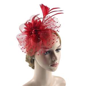 Tocado elegante de plumas para <span class=keywords><strong>novia</strong></span> con <span class=keywords><strong>velo</strong></span> de lunares y pinza para el pelo de flores, tocado de boda de estilo Vintage, sombrero de Festival - Product Image 2