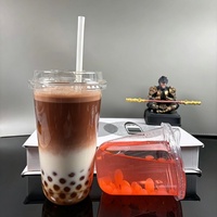 Gobelet en plastique PET PP à fond rond en forme de U avec impression de logo personnalisé, 32 oz (1000 ml), pour bubble tea, avec couvercle et paille, diamètre 90 mm
