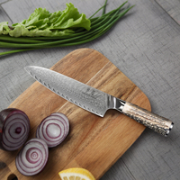 Ensemble de couteaux de cuisine professionnels de qualité supérieure en acier Damas avec manche en bois de cerf, couteau de chef japonais ultra durable de 8 pouces