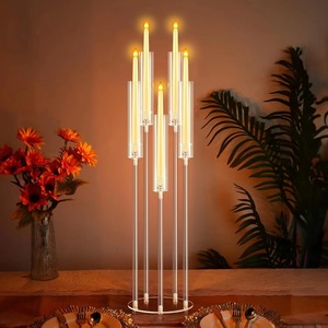 Candelabros Elegantes y Modernos de 5, 8 y 10 Brazos, Portavelas de Metal Dorado, Cristal Acrílico, Alimentación por Enchufe, Alta Calidad para Mesa - Product Image 5