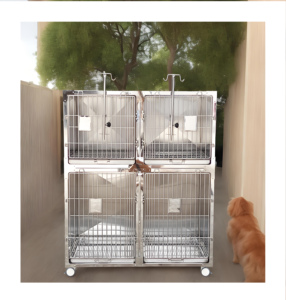 Cage pour chien en acier inoxydable robuste pour grands chiens - Utilisation intérieure, avec plateau amovible et roulettes, facile à nettoyer - Product Image 2