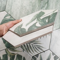 Ubin Kamar Mandi Heksagonal Dekoratif Maroko Cetak Digital Porselen Besar 200*230mm Warna Hijau untuk Dinding Lantai Backsplash Dapur