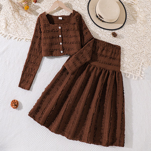 Set di Abbigliamento per Ragazze Autunno 2026, Camicia a Maniche Lunghe Marrone e <span class=keywords><strong>Gonna</strong></span>, 2 Pezzi, Outfit alla Moda - Product Image 1