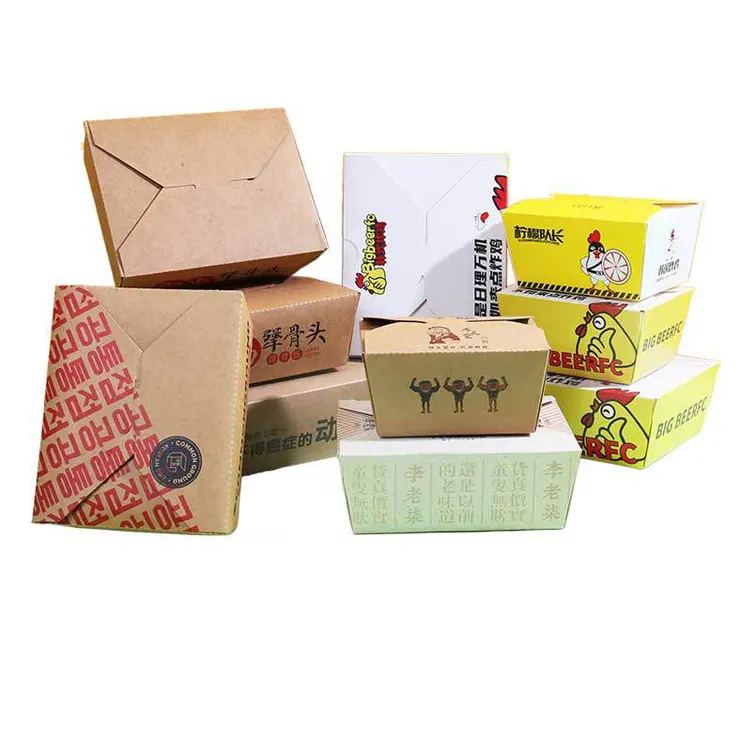 थोक फ्रेंच फ्राइड पैकेजिंग बॉक्स चिकन फास्ट फूड पैकेजिंग बॉक्स पेपर खाद्य कंटेनर ले जाएं