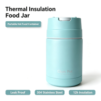 Clam Pot Essensbehälter, 304 Edelstahl Vakuum-Isolierter Thermobehälter mit Faltbarem Löffel, Tragbarer Suppenbehälter für die Arbeit