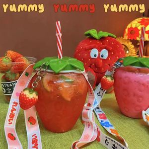 Copo de Plástico em Forma de Morango com Logo Personalizado, Garrafa de Suco de Fruta com Canudo para Festa, Chá, Leite e Bebidas - Product Image 2