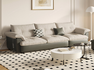 Divano Modulare per Soggiorno in Stile Crema, Realizzato in Tessuto Tecnico Liscio <span class=keywords><strong>e</strong></span> Resistente all'Usura, con Seduta Traspirante in Cotone <span class=keywords><strong>e</strong></span> Lino - Product Image 2