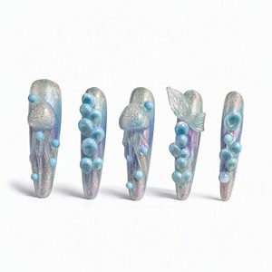 Ongles à presser 3D Méduse Sirène, en acrylique pailleté, couvrance totale, longs, pour la décoration des doigts - Product Image 6