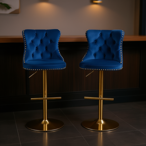 Tabourets de bar modernes en velours Db A&A Furniture, hauteur réglable 25-33 pouces, base pivotante en métal, chaise de bar pour la maison - Product Image 2