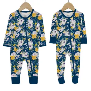 Customize Baby Boy Summer Floral Print Onesie Infant Organic Cotton Baby Clothes Bamboo Romper