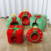 Boîte cadeau de Noël en forme de lit pour chat en peluche, solide et tendance, chaud pour l'hiver, écologique, cages et maisons pour chats, chiens et petits animaux