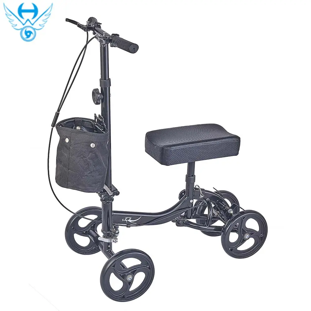Diz Scooter yönlendirilebilir diz yürüteci koltuk değneği alternatif çift fren sistemi