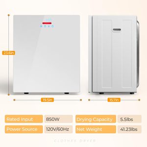 Secadora de Ropa Portátil Euhomy de 850w, Compacta y Ventilada, con Pantalla Táctil LCD y 4 Modos para Uso Doméstico, Secado Automático de Ropa - Product Image 5