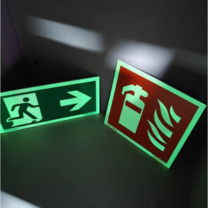 Panneau d'évacuation en cantonais 30x15cm, autocollant de sécurité incendie auto-adhésif phosphorescent, indicateur de sol - Product Image 1