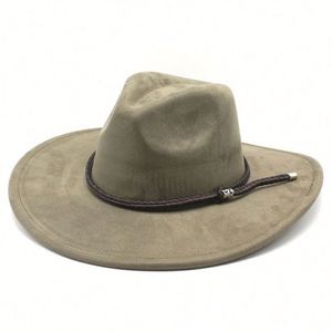 Custom Private Label logo Women Wide Brim Suede Fedora <b>Hat</b> With Pu Leather Rope Decoration - Product Image 5