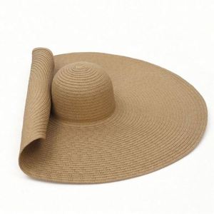 Chapeau de soleil à large bord, pliable, en paille, pour femmes, pour la plage, été - Product Image 1