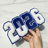 Écussons en chenille sur mesure 2026, grands numéros universitaires, badges brodés en tissu éponge pour vestes et sweats à capuche de style Letterman