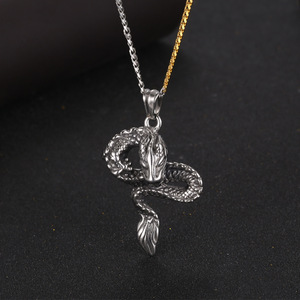 Tibetan Silver Snake Pendant Necklace For <b>Men</b> <b>Animal</b> Zodiac Design Daily Wear Jewelry SP900 - Product Image 3