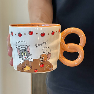 Zuo Mu Tom And Jerry <b>Ceramic</b> <b>Mug</b> Double Ring Handle Heat Resistant Breakfast Cup For Home Office Gift - Product Image 5
