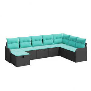 Set Divano da Giardino in Polyrattan Nero a 8 Pezzi con Cuscini, Arredamento da Esterno - Product Image 1