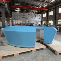 Comptoir d'accueil de grande taille en Corian bleu à surface solide pour salle de sport Comptoir de réception circulaire de yoga au design de luxe