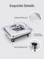 Plateau chauffant en acier inoxydable argenté 6L avec couvercle et support pour buffet d'hôtel et traiteur, à vapeur et à température contrôlée