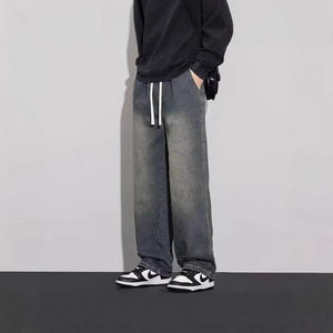 Jean crayon bleu clair à taille haute élastique avec lien de serrage pour homme, style printemps, ample, léger, en coton biologique - Product Image 4